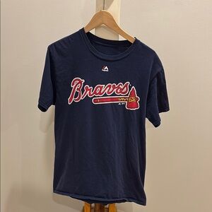 Majestic Blue and Red Braves Short Sleeve Freeman Tee